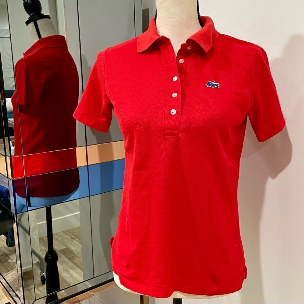 VINTAGE RARE Red Lacoste Classic Short Sleeve HayMayker Polo Shirt LIKE NEW!